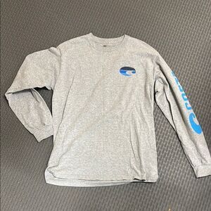 Costa Gray Long Sleeve Shirt with Blue Logo